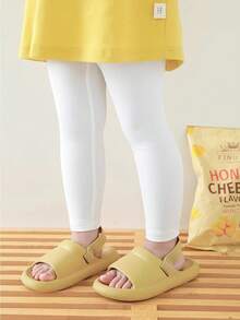 3 Pairs Girls' Solid Color Basic Ankle Length Leggings, Suitable For All Seasons - White - View 10