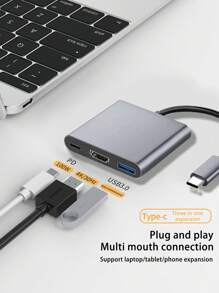 三合一 Type-C 适配器，USB 3.0 接口，支持鼠标、键盘、U盘转换器，多功能 OTG 适配器，高速传输 - 灰色 - 查看 6