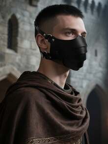 1 chiếc mặt nạ nửa mặt thời Trung cổ Viking, mặt nạ da PU điều chỉnh được, chống bụi, thích hợp cho Halloween, cosplay, đạo cụ LARP. - A - Xem 1