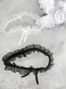 Liguero de encaje sexy con moño, medias elásticas hasta el muslo, accesorios de boda nupcial, gargantilla y correa para la pierna