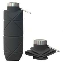 Flexible Silicone Sports Water Bottle, Foldable, For RunningHiking, Biking, Camping, Travel, Black