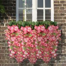 1 pieza/2 piezas Flores colgantes artificiales, plantas colgantes falsas, enredaderas de hibisco de seda falsa resistentes a los rayos UV, flores realistas para canastas, hogar, porche, exterior, jardín, patio