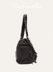 STEPHIECATHY 纯色水洗柔软PU仿皮，拉链闭合，多口袋设计，双短肩带，可调节腰带，男女通用，复古休闲实用，适合上学和日常通勤。 - 咖啡 - 查看 7