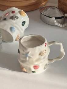 300ml创意夏日贝壳浮雕陶瓷咖啡杯，手绘陶瓷茶杯，可爱小众水杯，拿铁艺术杯，少女心礼物杯，复古3D手绘玻璃杯，不对称贝壳陶瓷杯，创意茶杯