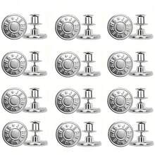 3pcs Snap Tack Buttons For Loose Jeans, No Sewing And No Tools Instant Replacement Adjustable Metal Jeans Buttons, Reusable Jeans Buttons, Random Style Metal Buttons, Unisex, Jeans Buttons, Waist Buttons, Jeans, Pants, Collar Buttons, Valentine's Day, Wedding, Autumn Birthday Decor - Silver - View 1