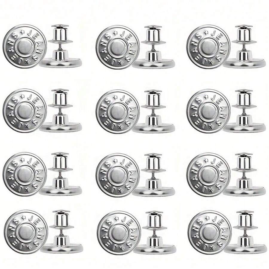 3pcs Snap Tack Buttons For Loose Jeans, No Sewing And No Tools Instant Replacement Adjustable Metal Jeans Buttons, Reusable Jeans Buttons, Random Style Metal Buttons, Unisex, Jeans Buttons, Waist Buttons, Jeans, Pants, Collar Buttons, Valentine's Day, Wedding, Autumn Birthday Decor - Silver - View 1