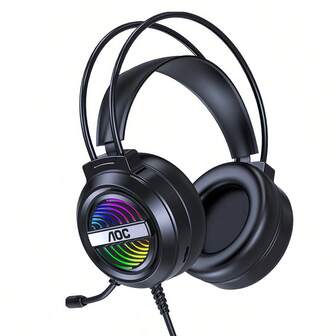 AOC Gaming-Headset GH120 50 mm große Treibereinheit Kraftvoller Sound Bunte, dynamische RGB-Beleuchtung Leicht und angenehm zu tragen Mikrofon mit Geräuschunterdrückung Schwarz