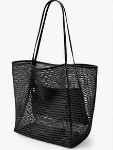 Bolso de malla de nailon para viajes a la playa, bolso de mano y de hombro casual, plegable para mujeres, adecuado para la playa, picnics y vacaciones, disponible en varios colores