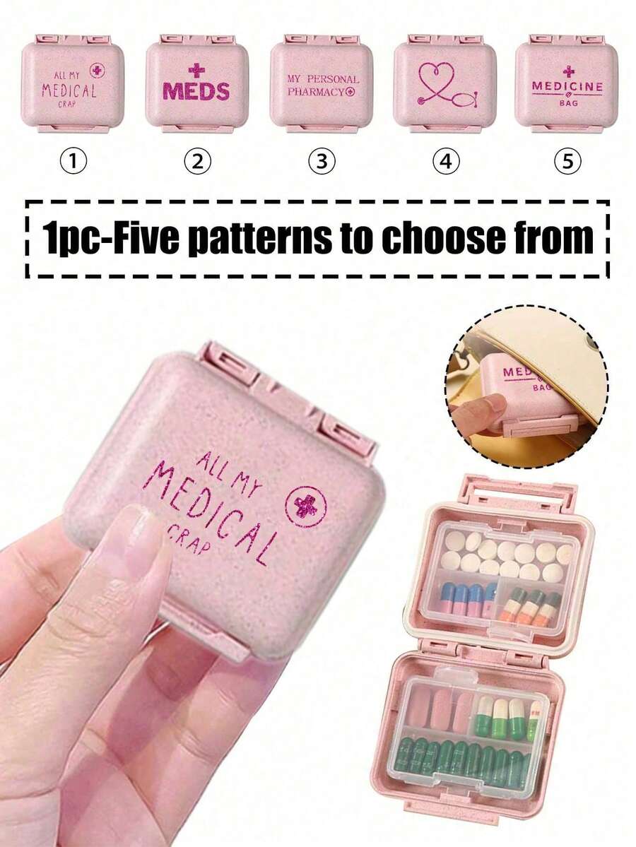 6格便携迷你药盒，粉色小药盒（带“药品”字样），6天周用药整理盒，字母旅行药盒，6格紧凑型药盒，每日维生素药盒，钱包式小药盒，字母ID吊坠收纳盒，耳环戒指首饰盒，学校、宿舍、居家、旅行必备，返校季、教师节礼物。旅行药盒，药品整理盒，户外旅行必备，急救包