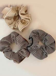 7pcs/Set Women's Black & White Solid Color & Houndstooth Hair Scrunchies, Suitable For Daily Use, Hair Ties, Scrunchy Hair Ties, Washing Face, Hair Accessories