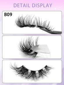 ENCHUW 5对自然3D透明假睫毛，蓬松仿貂毛材质，轻盈飘逸，适合日常佩戴 - 黑色 - 查看 3