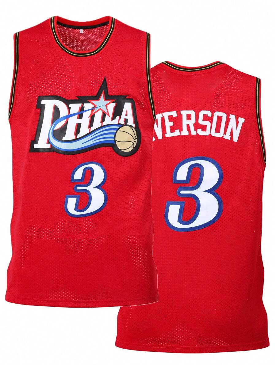 Atonmore 男式篮球球衣，3 件红色，刺绣和缝制篮球背心，无袖运动衫 - 紅色 - 查看 1