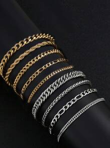 4-15 件不锈钢十字链手链套装，适合男士、休闲日常佩戴、生日和圣诞节礼物 - 彩色 - 查看 15