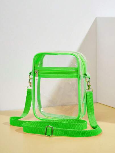 女士迷你透明沙滩斜挎手机包体育场包，体育场认证 19 X 14.5 X 5 透明钱包包，适合音乐会、体育赛事和节日