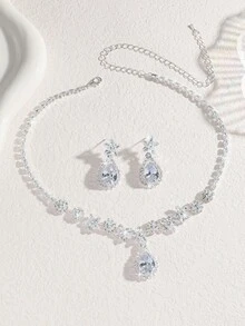 Bộ 4 chiếc vòng cổ, hoa tai và vòng tay đính đá Zirconia khảm siêu nhỏ, thời trang và thanh lịch, phù hợp cho phụ nữ đi làm hàng ngày, hẹn hò ở trường, tiệc cưới, ngày lễ tình nhân, quà tặng ngày lễ - Bộ dây chuyền tinh tế - Xem 6