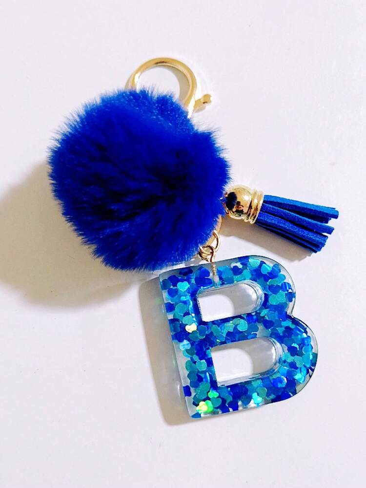 1个字母首字母钥匙扣，可爱毛绒球钥匙圈，可挂在包包、背包、汽车上，是送给女性和女孩的绝佳礼物。这款钥匙扣饰有闪亮的树脂，可用作钱包和手提包的配饰，带有流苏，字母首字母从A到Y。 - 藍色 - 查看 17