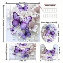 Bộ 4 rèm tắm hình bướm tím mộng mơ, quà tặng trang trí nhà mới tuyệt đẹp cho ngôi nhà hiện đại. Bộ rèm tắm và thảm chùi chân chống thấm nước ba món kèm 12 móc treo rèm tắm. Trang trí phòng tắm - Nhiều màu - Xem 3