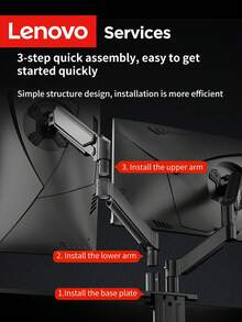 Lenovo AM120 Dual-Arm Bracket, Monitor Stand, Monitor Riser, Monitor Mechanical Arm, Quick-Install Mechanical Arm, Desk Clamp, Professional E-Sports Equipment, Gas Spring, Adjustable Multi-Angle