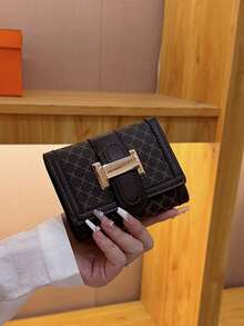 Ví gập 3 ngăn dành cho nữ, ví ngắn màu nâu họa tiết hình học cổ điển, ví đựng nhiều thẻ, ví đựng thẻ ngân hàng, ví đựng thẻ xe buýt, ví ngắn cổ điển dành cho nữ, ví mini, ví nhỏ, ví dễ thương - màu nâu - Xem 8