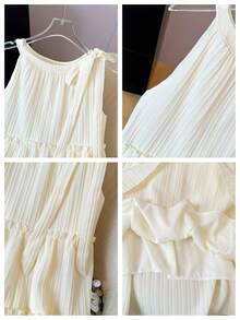 A字型无袖荷叶边迷你连衣裙，优雅显瘦 - 杏色 - 查看 9