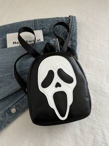 Y2K Fashion Skull Pattern Mini Backpack, Casual Multifunctional Shoulder Bag, Handbag, Suitable For Women Shopping, Halloween Gift, Halloween Bags Perfect For Fancy Party Matching With Halloween Costumes - Black - View 1
