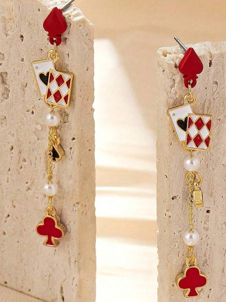 1 Pair Playing Card Earrings, Suitable For Daily Wear - Multicolor - View 1