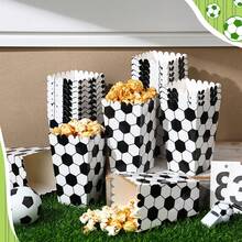 6pcs Black & White Football Pattern Food Boxes, Popcorn Containers For Events, Parties, Celebrations - Black and White - View 5