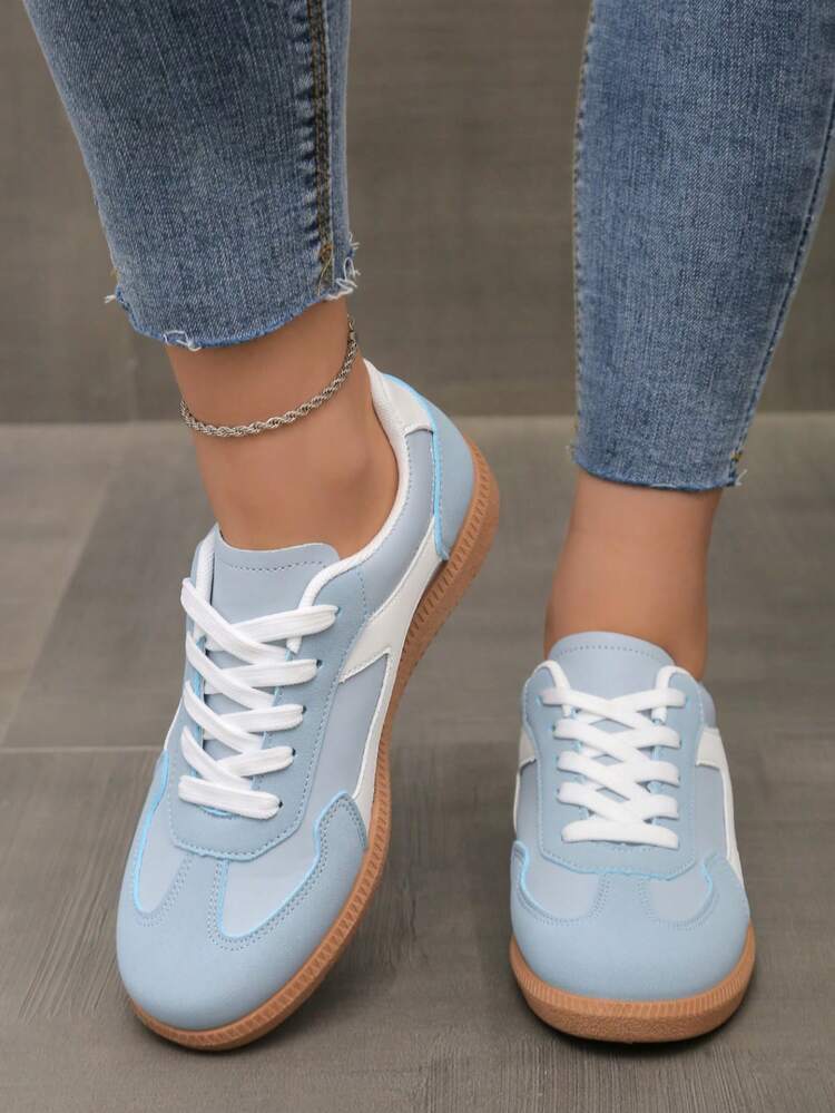 Women's Multifunctional Fashion Casual Shoes, Lightweight, Comfortable, Non-Slip Lace-Up Round Toe Rubber Sole Casual Sneakers, Sky Blue - Baby Blue - View 1