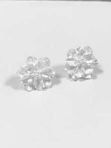 1 Pair Minimalist Versatile Exaggerated Camellia Flower & Pearl Stud Earrings, Elegant For Women - White - View 5