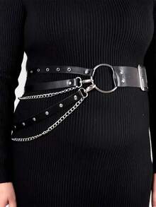 1 件女士加大码性感黑色腰带链，哥特式束腰带，带铆钉和流苏，适合日常、通勤、音乐节、万圣节派对、秋季庆典、万圣节 - 黑色 - 查看 4