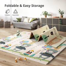 79x71 Foldable Baby Play Mat For Floor, Extra Large Tummy Time And Crawling Playmat, Thick Foam Play Mat For Baby, Reversible Portable Babies Floor Mats For Infant, Toddler - 北美栗鼠 - 查看 7