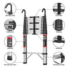 2.6m-5m Portable Retractable Attic Ladder Steel Extension Loft Step Ladder 150kg HomeWarehouse DlY Stepladder With Removable Hook - Bạc - Xem 2