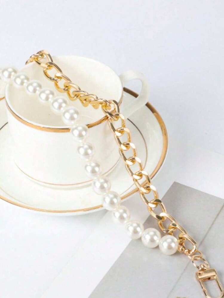 女士手提包链条肩带，饰有蝴蝶结、星星和珍珠，优雅链条钱包肩带，金色金属肩带替换吊坠，适用于女士单肩斜挎包、腋下包等配件 - 彩色 - 查看 7