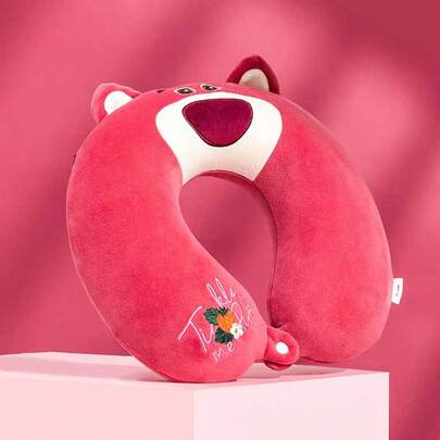  MINISO Strawberry Bear Memory Foam U - Pillow, Officially Licensed Cute Design, Slow - Rebound Foam For Precise Neck Support, Perfect For Travel, Office & Naps.(1 PC)