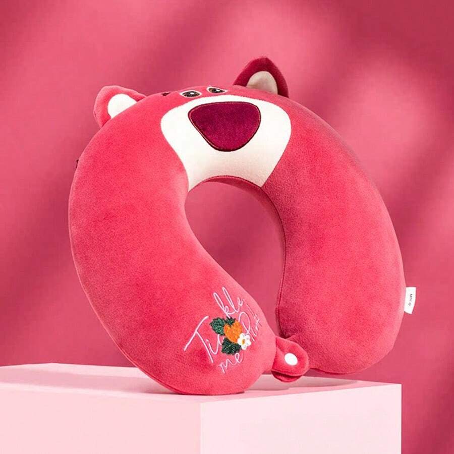 MINISO Strawberry Bear Memory Foam U - Pillow, Officially Licensed Cute Design, Slow - Rebound Foam For Precise Neck Support, Perfect For Travel, Office & Naps.(1 PC) - Pink - View 1