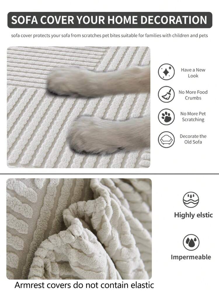 1 pieza Funda de sofá elástica y gruesa, cojín de asiento de sofá de cobertura completa antideslizante, apta para todas las estaciones, funda de sofá de tela, lavable a máquina, a prueba de polvo, apta para mascotas, protector decorativo de sofá, ajustable para sofá de esquina, dormitorio, oficina, sala de estar de 1/2/3/4 plazas - Gris Claro - Añade 9