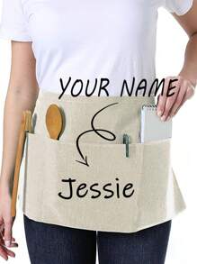 1Pc Personalized CustomUnisex Polyester Apron With 3 Pockets - Customizable Short Half Waist Waiter Work Uniform Hair Stylist Black Apron Hairdresser Beauty Salon Cosmetologist Cosmetology School Barber Gift Custom,For Kitchen, Hotel, Restaurant, Cooking, Baking, And Chef Use, Perfect For Personalized Text Or Logo, Custom Cooking Utensils With Text And Personalized Photo,Washing Gloves