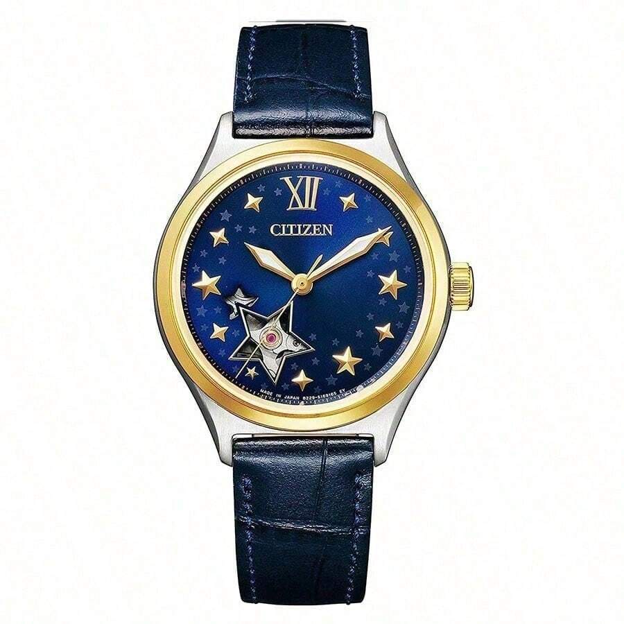 CITIZEN Classic Mechanical Series 100 Meters Waterproof Automatic Mechanical Movement Cowhide Strap Japanese And Korean Watch Women's Watch Blue Dial PC1009-27M