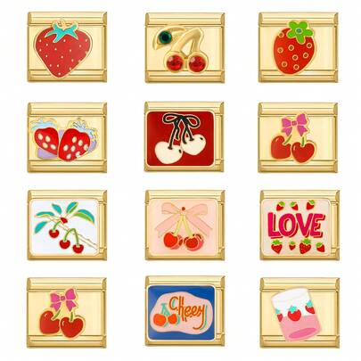 1 pieza Pulsera modular de cuentas DIY con elementos de fresa y cereza, adecuada como fiesta/regalo para amigos/parejas, ideal para Navidad, Año Nuevo, Halloween, Día de San Valentín, diseño encantador, joyería de acero inoxidable, local