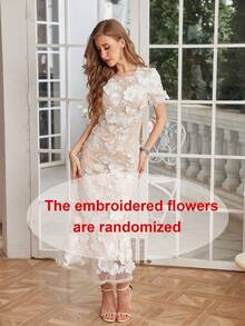 Women's Floral Embroidery Maxi Dress Wedding Guest Dress Evening Party Dress - 白色 - 查看 7