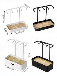 1个带抽屉盒的珠宝展示架，用于存放耳环、项链和珠宝，配有木质底座、桌面收纳盒和多功能悬挂式收纳架。珠宝收纳悬挂支架适用于项链、手镯、耳环、戒指和手表，含挂钩。单层或双层可选。夏季女性必备收纳整理礼品，旅行必备 - 彩色 - 查看 11