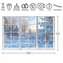 1 Winter Fairy Tale Window Background Cloth, Snowy Christmas Scene With Pine Trees And Snowflakes, Perfect For Photography Studio Props, Ideal For Parties, Portraits And Home Decor, Christmas, Indoor And Outdoor Parties, Family Events, Winter Fairy Tale Decorations - Multicolor - View 6