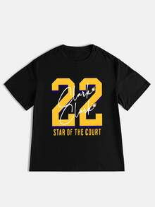 Clark 22 Caitlin T-Shirt, Loose Fit Drop Shoulder T-Shirt With Letter Print Graphic Tees Women Tops Short Sleeve Round Neck Casual Fashion T-Shirt,Perfect For Parties And Birthdays - 黑色 - 查看 3