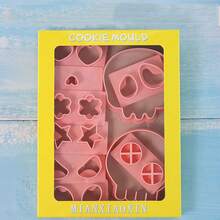 10pcs Halloween Skull Shaped Cookie Cutter Set, Material, DIY Cartoon Skull Expression Biscuit Mold, Interchangeable Baking Press Tool - Pink - View 3