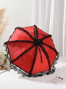 1pc Women Cute Sweet Lolita Lace Trim Straight Handle Parasol, Suitable For Wedding, Anime, Cosplay