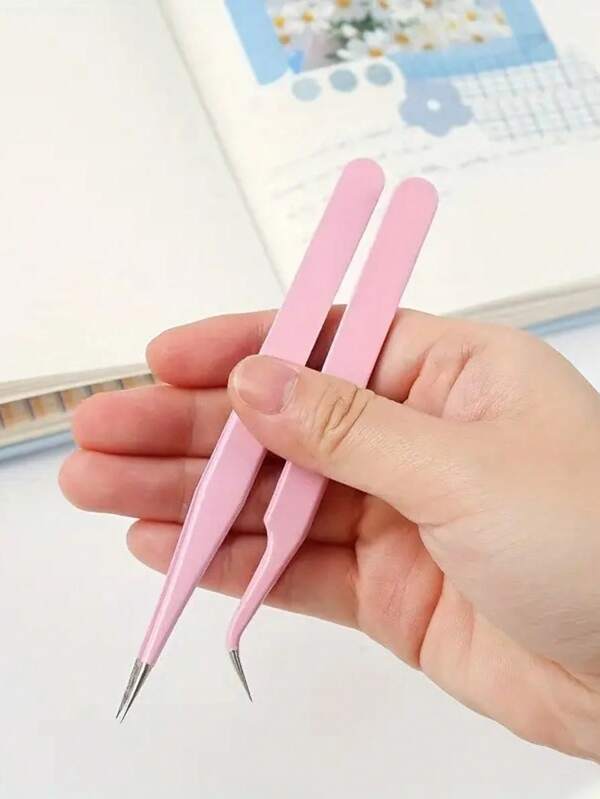 4-Piece Set Of Stainless Steel Tweezers, Jewelry Making Tools, Epoxy Resin Mold Tools, Color Tweezers Kit, Handmade Jewelry Accessory Color Scrapbook Tweezers, Straight And Curved Tweezers Are Suitable For DIY, Scrapbook, And Are Good Helpers For Beads And Delicate Projects. Guka Flower, Pink/Blue/Purple/Black