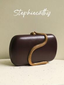 STEPHIECATHY 女士迷人奢华蛇纹五金装饰 PU 人造皮革手拿包品牌设计长金属链盒形手提包磁扣斜挎晚宴包多功能优雅钱包适合晚宴鸡尾酒会宴会约会礼物 - 彩色 - 查看 3