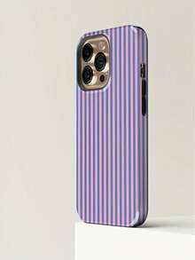 Simple Pink And Blue Stripes Bow Two-In-One Matte Texture Phone Case Suitable For Compatible With Iphone17,16, 15, 14, 13, 12, 11, PRO MAX,PLUS,As Well As , Galaxy S21/22/23/24/25 Ultra/FE+,NOTE20 Ultra,A71/56/55/54/53/52/36/34/26/25/23/16/15/14/13/06 - 彩色 - 查看 2