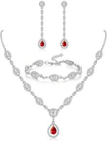 Milacolato Wedding Bridal Jewelry Set For Women Silver Prom Costume Jewelry Sets Rhinestone Crystal Teardrop Necklace Earrings Bracelet Bridesmaid Jewelry Accessories Blue Silver Red Rose Gold - 彩色 - 查看 8