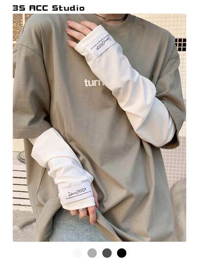 1双加大码纯色冰袖透气吸汗宽松袖套女冰纹透气运动防晒袖套冰丝防晒袖宽松透气清凉长袖防晒袖女夏季新款防晒袖套户外骑行开车防紫外线臂套